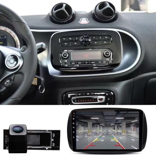 Auto Radio Autospieler GPS Navi Navigation Carplay/Android Autoradio 9 Zoll HD-Touchscreen, für Smart Forfour 4 Schrägheck 453/Fortwo II Cabriolet Coupe 453(Mit passender Nummernschild-Lichtkamera)