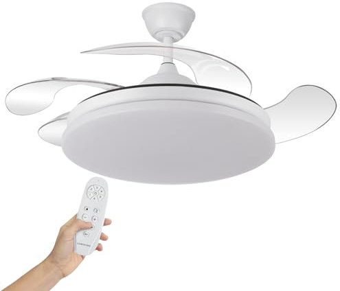 LUMIKING Ventilador de Techo Lampara con Luz LED, 107 CM - Silencioso 32 W de Motor con 4 Aspas - Ventiladores con Tonos de Luz Dimables y Funcion Verano/Invierno con Temporizador (Blanco, 107 cm)