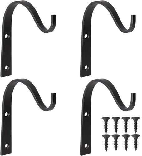 DXPETA Wrought Iron Hanging Basket Brackets, Set of 4, Outdoor Garden Accessories, Sturdy Wall Hooks for Hanging Plants, Ideal for Indoor and Outdoor Use