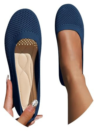 Women's Ballet Flats, Womens Simple Casual Flat Shoes Solid Color Pumps Ladies Girls Dolly Ballet Ballerina Work Smart Office Formal Comfort Pointed Toe Slip On Flats Shoes Navy