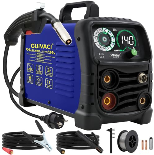 140A MIG Schweißgerät, Fülldraht Schweißgerät ohne Gas, 3-in-1 MIG/Stick Schweißmaschine, passend für 0,8mm Schweißdraht, Elektroden Schweißgerät für Heimwerker und Werkstatt