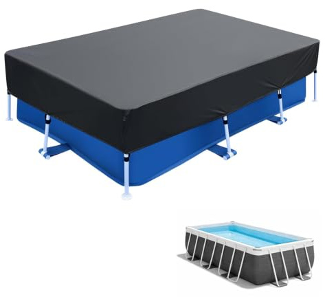 Telo di Copertura per Piscina Rettangolare 150 x 250 cm Resistente Agli UV Impermeabile Copertura Protettiva per Piscina Fuori Terra per Telaio Rettangolare, Nero