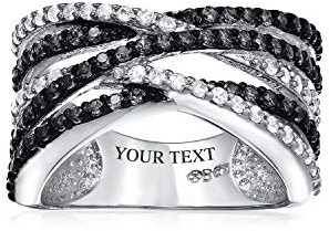 Bling Jewelry Personalisierter Crossover Criss Cross Zweifarbiger Brauner Pave AAA CZ Bandring für Damen Rosé Silber plattiert mit individueller Gravur