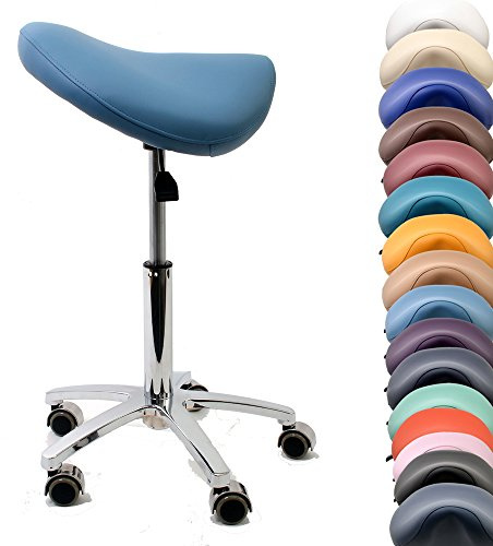 Promafit, Sattelstuhl - Sattelhocker - Rollhocker - Arbeitshocker - für Praxis, Büro und Home-Office - höhenverstellbar und drehbar (Himmelblau)
