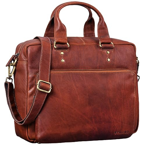 STILORD Jack Ledertasche Aktentasche Herren Vintage Umhängetasche für Büro Business Arbeit 13,3 Zoll Laptoptasche für große DIN A4 Aktenordner echtes Leder Farbe:Cognac - braun