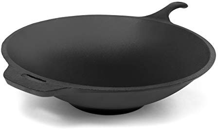 ExcelSteel Perfect for Home Cooking Stir Fry Asian Indian Cuisine 12 Cast Iron Wok, Black