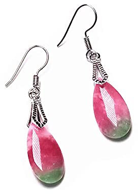 yigedan Ohrringe mit natürlichen roten und grünen Jade-Edelsteinen, Silberhaken, Geschenk für Damen, Edelstein Silber, Chalcedon