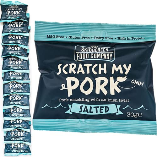 Scratch My Pork Pork Crackling - Lightly Salted Gluten Free Pork Scratchings - 100% Pork Rinds - Low Carb High Protein Pub Snacks - 12 x 30g Packs by The Skibbereen Food Co.