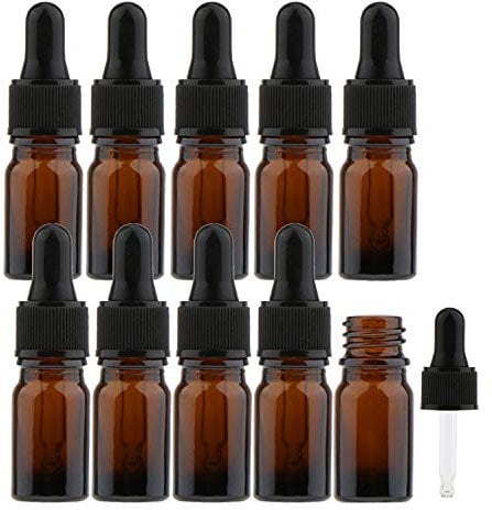 Alledomain 10Pcs, 5ml Amber Glass Bottles with Dropper Pipettes, Mini Empty Dropper Bottles Refillable Sample Container for Essential Oils/Massage oils/Aromatherapy/Perfume/Chemical Liquid