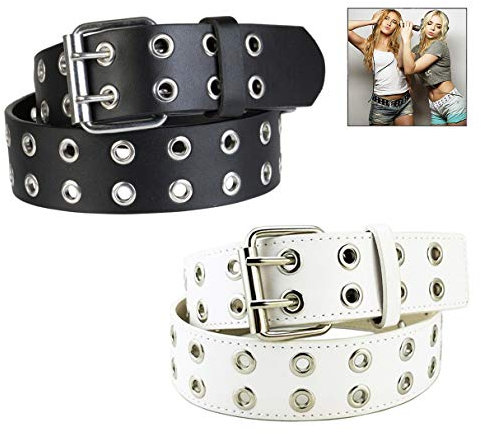 XLKJ 2 pezzi Cintura con Doppia Fibbia Donna,Cintura in Pelle con Borchie Punk Cintura Moda Donna Jeans Cintura in Pelle Sintetica,M