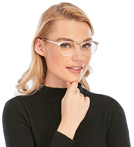 DOOViC Blue Light Blocking Reading Glasses Round Transparent Frame Large Lens Spring Hinge Metal Readers for Women/Computer +1.0