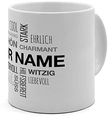 printplanet XL Riesen-Tasse mit Namen personalisiert - Motiv Positive Eigenschaften (Modern) Schwarz - individuell gestalten - Namenstasse, Kaffeebecher, Becher, Mug
