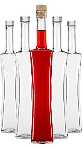 SUPERBUTELKI.PL Lot de 5 bouteilles en verre à remplir, carrées, élégantes et modernes, pour la conservation du vin, des teintures, du miel et du sirop, verres vides, avec bouchon (5 pièces, 500 ml)