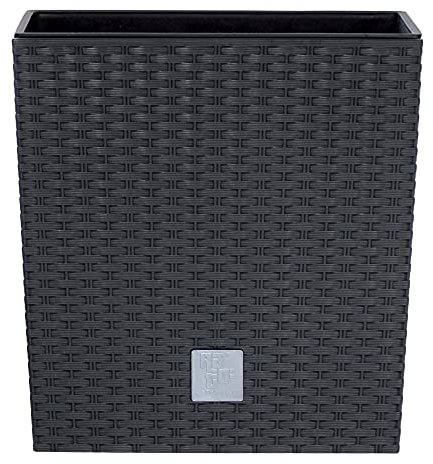 URBNLIVING Macetas grandes y altas con diseño de ratán para interiores y exteriores, color negro, cuadrado bajo 200 mm