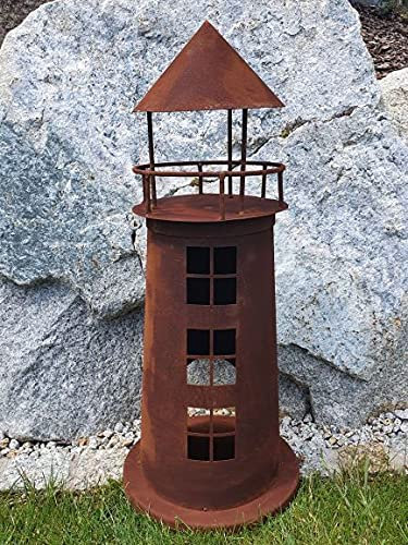 Posiwio Leuchtturm groß 62cm Maritime Dekoration Gartendeko rostige Deko beleuchtbar Windlicht