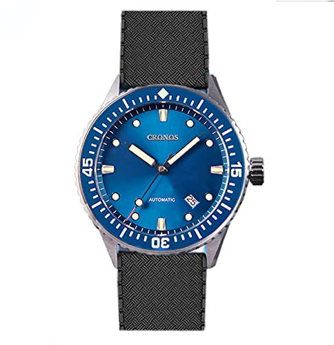 NC Cronos Retro Business Herrenuhren Saphirglas C3 Leuchtend 20ATM NH35 Edelstahl Automatische Mechanische Uhr für Herren (Blue)