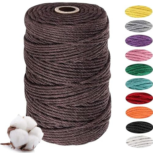 JOKILY Makramee Garn 3mm x 100m, Natur Baumwollkordel Baumwollgarn, Makramee Garn Set, Macrame Cord für DIY Handwerk Basteln Wandbehang Blumenampel Pflanze Aufhänger Stricken (Braun)