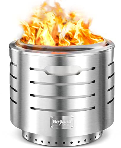 BeyondHOME Foyer instantané sans fumée de 49,3 cm, foyer en acier inoxydable avec poêle à cendres, support de feu de camp, installation en 10 secondes, convient pour le camping en plein air, le jardin