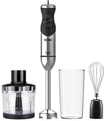 Solac BA5611 Pro 1500 Chef - Batidora de mano, 1500W, batidora de varilla anti salpicaduras, varias velocidades, función turbo, incluye set accesorios, 4 cuchillas INOX, ergonómica, acero inoxidable