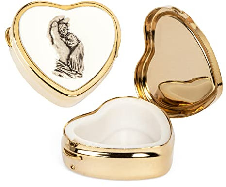 NKlaus Herz Metall Etui gold Hand Emaille Engel - Motiv 3,5x4cm Rosenkranz Dose 2528