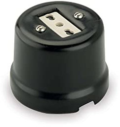 Amarcords - Presa elettrica in porcellana bipasso 10/16 ampere. Presa di corrente bivalente vintage in ceramica colore NERO OPACO