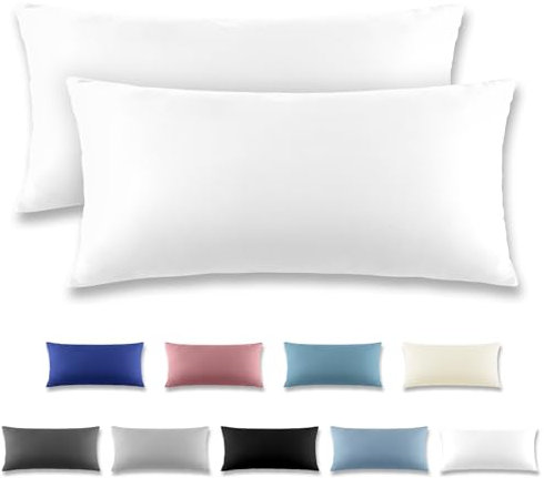REDKEY Kissenbezug 40x80 cm 2er Set Kopfkissenbezug mit Reißverschluss - Kissenhülle aus gebürstetem Mikrofaser für Kissen,Waschbar bis 40°C Weiß