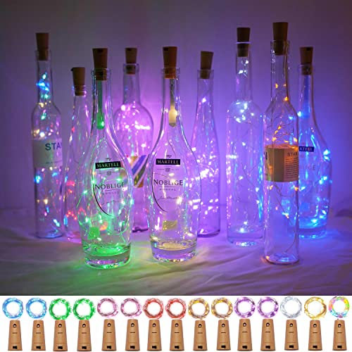 Cynzia 20 luces LED para botellas de vino con corcho, paquete de 15 luces de hadas con forma de corcho a pilas, impermeables, mini luces de alambre de cobre plateado para fiestas, bodas, Navidad