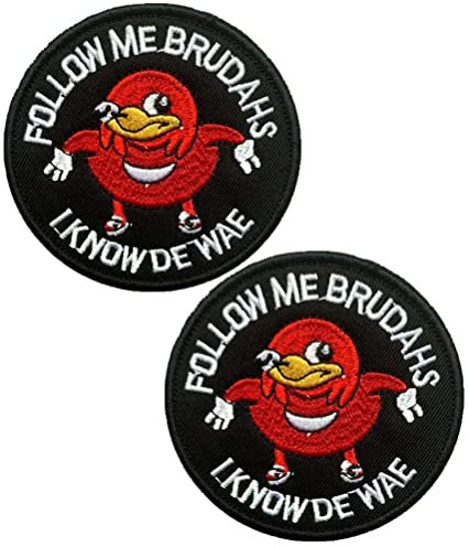 Ugandan Knuckles Follow Me Brudahs I Know De Wae Funny Patch Hook and Loop Tactical Morale Applique Fastener Military Embroidered Patch 2Pcs