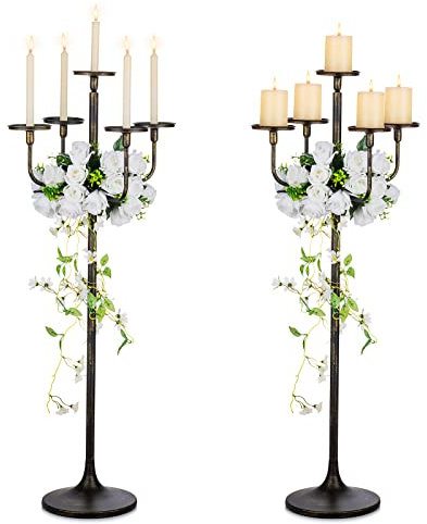 Sziqiqi Grand Chandelier de Sol pour Centre: 2 Candelabre Noirs de 122 cm pour Chandelier et Piliers - Candelabre à 5 Branches Extra Large pour Halloween Noël Fêtes Décoration Gothique