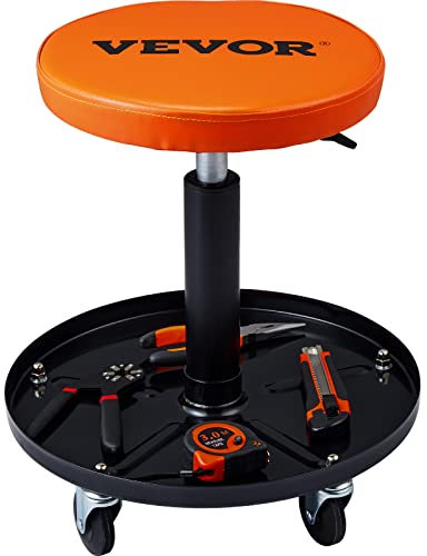 VEVOR Tabouret d'Atelier Mobile Charge 113,4 kg Tabouret de Mécanicien à Roulettes Lisses Siège d'Atelier Hauteur Réglable avec Plateau à Outils Cadre Robuste Assis Rembourré Confortable Garage Auto