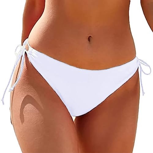 HAWILAND Bikini Hose Damen - Sexy Triangel Bikinihose High Waist Sport Bikini Bottoms Side-Tie Schnüren String Tanga Bikinishorts A02 Weiß S