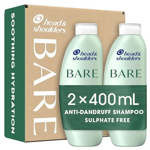Head & Shoulders Anti dandruff Shampoo, Soothing Hydration Sulphate free, 2 x 400 ml, Duo Pack. Bare Shampoo For Dry Itchy Flaky Scalp, Minimal Ingredients, Free from Dyes