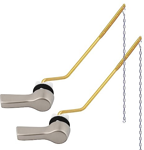 Hygie Rinse 2Pack Universal Toilet Trip Lever Toilet Tank Side Mount Handle with 2pc Stainless Steel Flapper Chains, Brushed Nickel Toilet Flush Lever Handle Toilet Handle