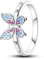 Hapour Ring aus 925er-Sterlingsilber Vintage-Wickel-Stapelringe mit Buntem Zirkonia für Damen und Mädchen Schmetterlingsringe Größe 9