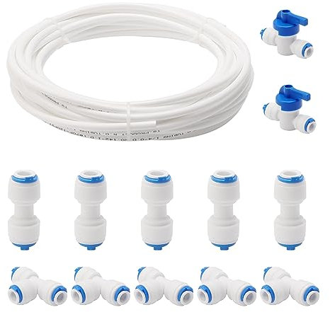 Unxuey 10 M Wasserversorgung Rohr Schlauchanschlussset, 1/4 PE-Schlauch für RO-Wasserfiltersystem-Kühlschrank mit Schlauchanschlüssen (I + T + Kugelhahn-Typ)