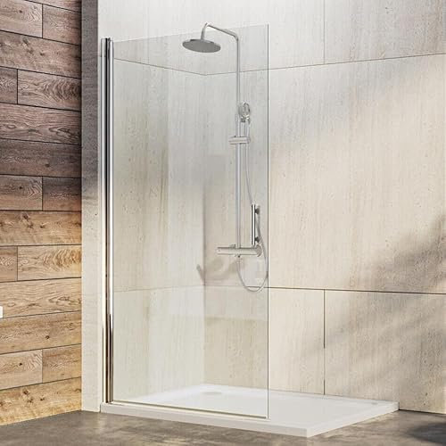 IMPTS Drehbar Walk in Duschwand Dusche 100x195cm Nischentür Duschtür Duschtrennwand Schwingtür aus 6mm klar ESG Glas mit Nano Beschichtung