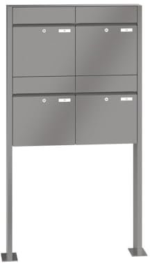 RENZ/Plan / 4er Freistehende Briefkastenanlage Standbriefkasten/RAL-Farbe 9007 Volumen 28 L/mit Fußplatten/Dein-Briefkasten.de