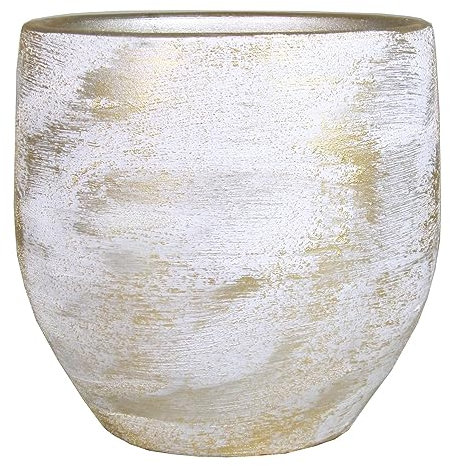 innaGLAS Pot de Fleurs en céramique AETIOS, dégradé, Blanc-Or, 28cm, Ø28cm - Cache-Pot