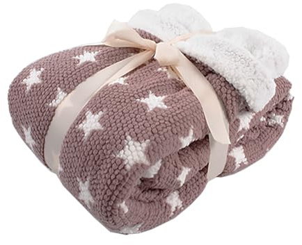 Mojawo Hochwertige Sterne Sherpadecke Kuscheldecke Wolldecke Wohndecke Sofadecke Couchdecke Decke Rosa 150x200cm