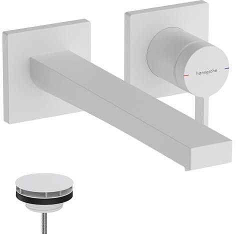 hansgrohe Tecturis E - Waschtischarmatur Unterputz für Wandmontage mit Ablauf, Wasserhahn Bad mit Auslauf Länge 22,5 cm, Mischbatterie Waschbecken wassersparend (EcoSmart+), Mattweiß, 73051700