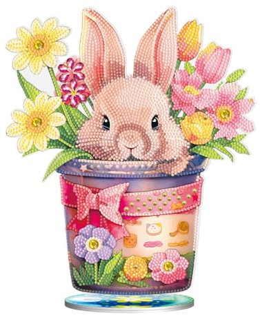 Starnearby DIY Diamond Painting Ostern Deko, Ostern Malerei Ostereier Tischdeko, Diamant Painting Kaninchen, Diamant Malerei Frühling Ornamente Festliches Geschenk Ostern (A)