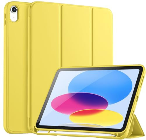 Vobafe Hülle Kompatibel mit iPad A16 11/10 Generation (Modell 2025/2022, 10,9/11 Zoll), Flexible TPU Rückseite, stoßfeste Schutzhülle mit stifthalter, Auto Schlafen/Wachen, Gelb