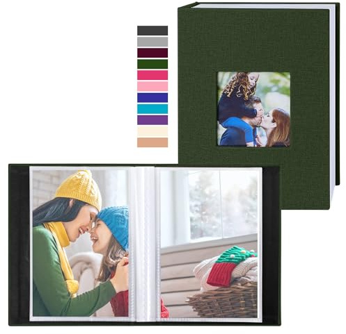 Lanpn Fotoalbum 10x15 50 2 Packungen, Klein Mini Leinen Einstecken Einsteckalbum für Hochformat Fotos Bilder Grün