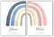 Poster 2er Set Zwillinge Geschwister | Kinderzimmrer | Wanddeko | Geburtsdaten personalisiert | Geburtsposter | Regenbogen | Junge oder Mädchen (Blau + Rosa)