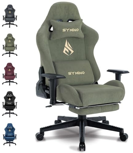 Symino Gaming Chair, Computer Chair with Footrest, Headrest and Lumbar Support, Ergonomic PC Chair, Height Adjustable Rotating Task Chairs, Green