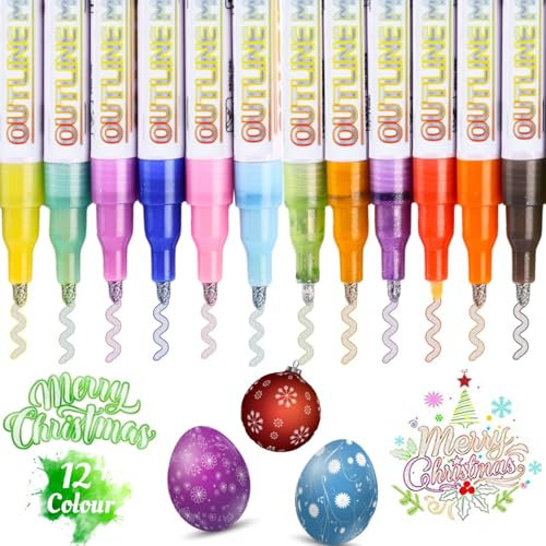 JALEVID Glitzerstifte Magische Stifte, Outline Stifte 12stk. Glitzerstifte Geschenke für Mädchen, Ostern Basteln Zauberstifte, Glitzer Filzstifte für Steine Bemalen