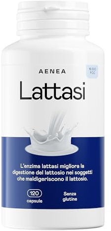 AENEA Lactasa Efecto Inmediato 120cps, 16500 FCC Alta dosificación contra la Intolerancia a la Lactosa Mejora la digestión de la Leche y los Productos lácteos Enzimas digestivas Acción rápida Produc