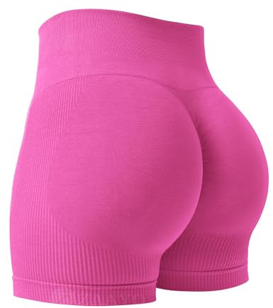 ZAAYO Damen Sport Shorts 5 Gym Shorts Booty Scrunch High Wasit Sporthose Kurz Leggings Workout Shorts Push Up Radlershorts Fitness Fuchsia Rosa M