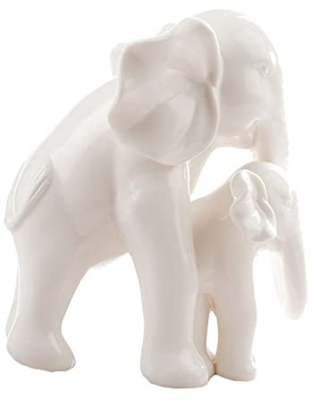 Amosfun Weiße Porzellan Mutter Elefant Statue Figur Elefanten Ornament Schmuck Tierfiguren
