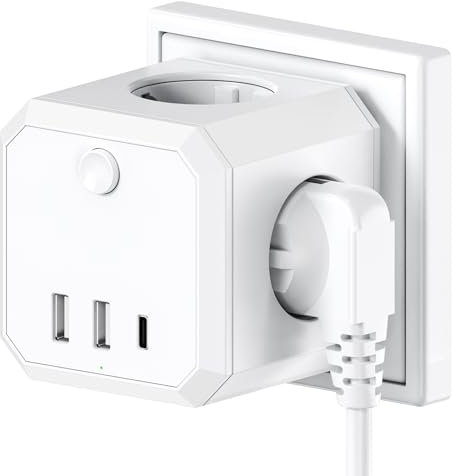 Cube Multiprise USB Secteur,7 en 1 Bloc Multiprises USB avec Interrupteur,Prise USB Multiple avec 4 Prises et 2 Ports USB et 1 Port Type-C,Multiprise Electrique Murale USB Chargeur pour Maison,Bureau